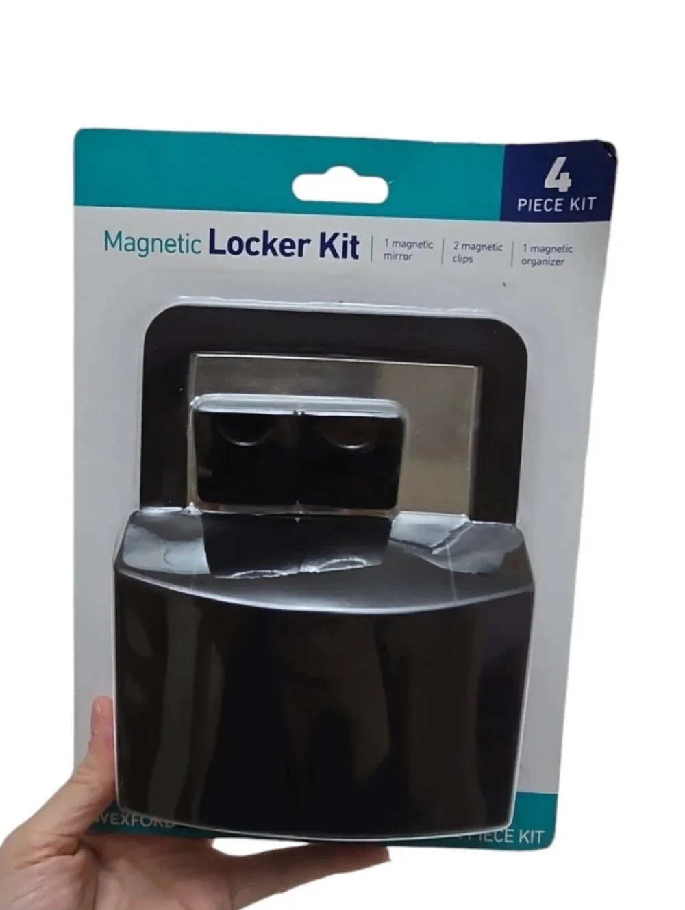 Wexford 4pc Locker Kit Magnetic Black Organizer, Mirror & 2 Clips Office NEW